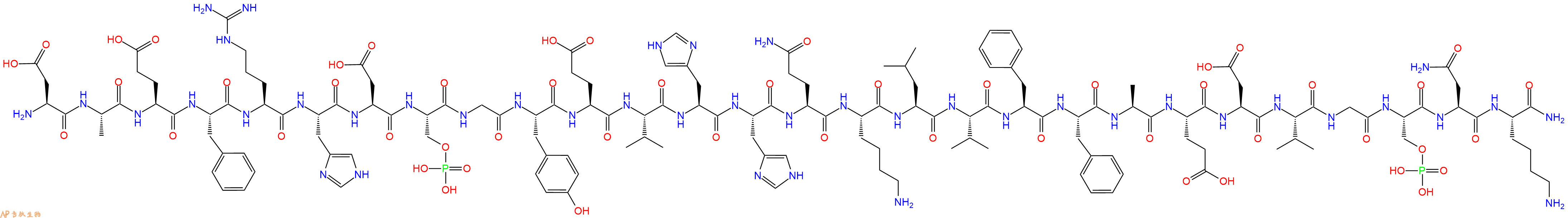 专肽生物产品H2N-Asp-Ala-Glu-Phe-Arg-His-Asp-Ser(PO3H2)-Gly-Tyr-Glu-Val-His-His-Gln-Lys-Leu-Val-Phe-Phe-Ala-Glu-Asp-Val-Gly-Ser(PO3H2)-Asn-Lys-CONH2