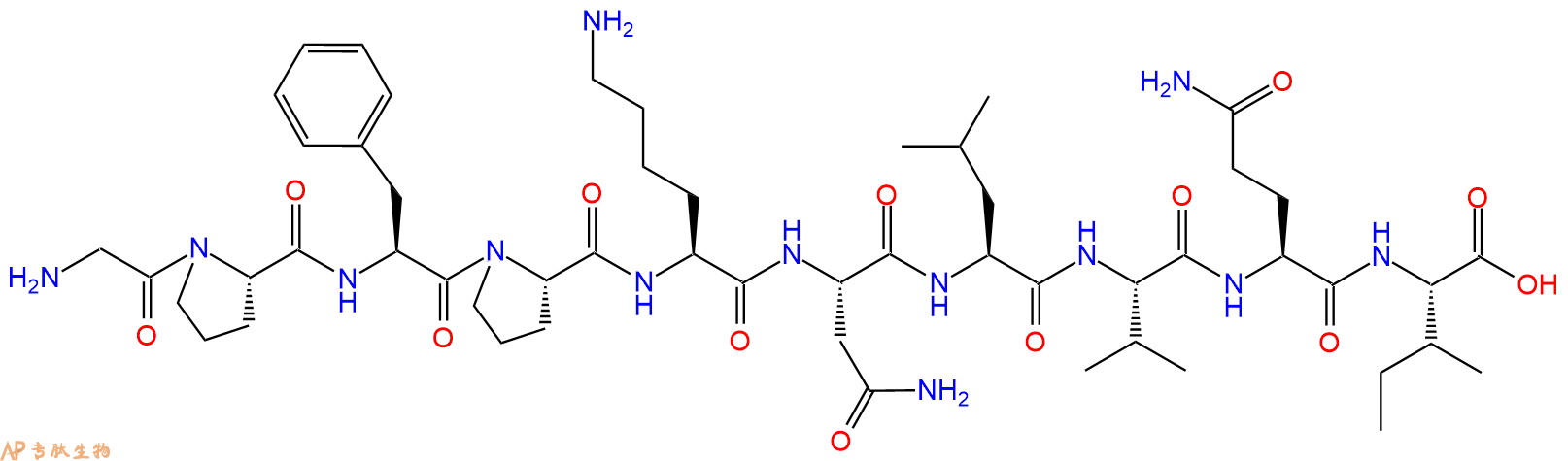 专肽生物产品H2N-Gly-Pro-Phe-Pro-Lys-Asn-Leu-Val-Gln-Ile-OH