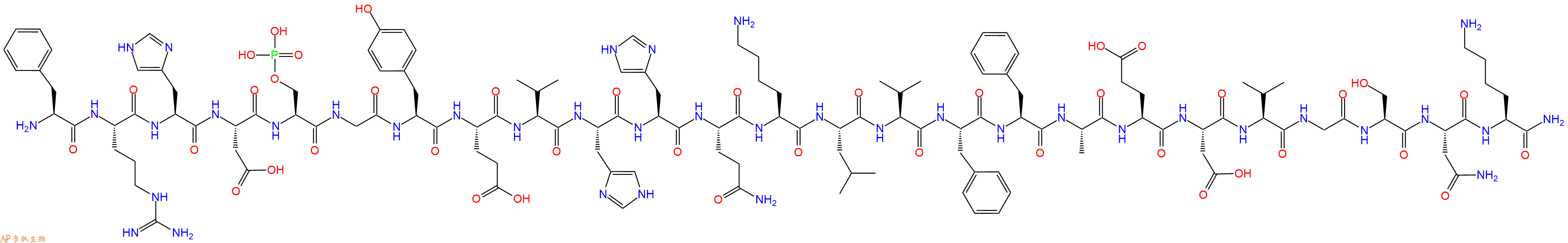 专肽生物产品H2N-Phe-Arg-His-Asp-Ser(PO3H2)-Gly-Tyr-Glu-Val-His-His-Gln-Lys-Leu-Val-Phe-Phe-Ala-Glu-Asp-Val-Gly-Ser-Asn-Lys-CONH2