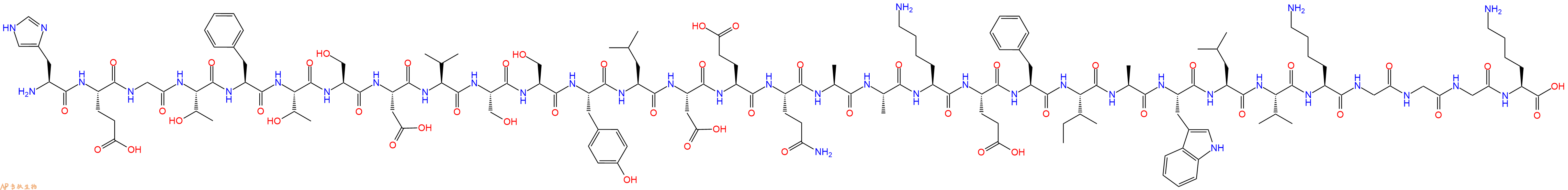 专肽生物产品H2N-His-Glu-Gly-Thr-Phe-Thr-Ser-Asp-Val-Ser-Ser-Tyr-Leu-Asp-Glu-Gln-Ala-Ala-Lys-Glu-Phe-Ile-Ala-Trp-Leu-Val-Lys-Gly-Gly-Gly-Lys-OH