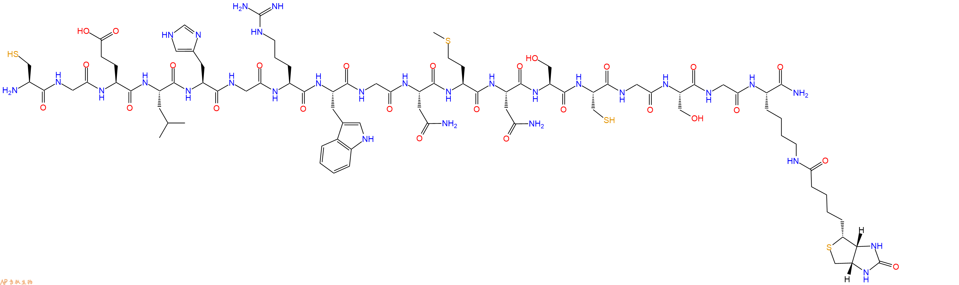 专肽生物产品H2N-Cys-Gly-Glu-Leu-His-Gly-Arg-Trp-Gly-Asn-Met-Asn-Ser-Cys-Gly-Ser-Gly-Lys(Biotin)-CONH2