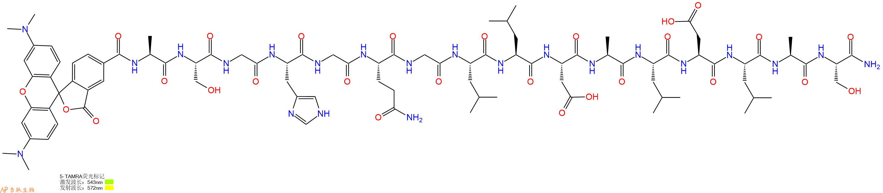 专肽生物产品5TAMRA-Ala-Ser-Gly-His-Gly-Gln-Gly-Leu-Leu-Asp-Ala-Leu-Asp-Leu-Ala-Ser-CONH2