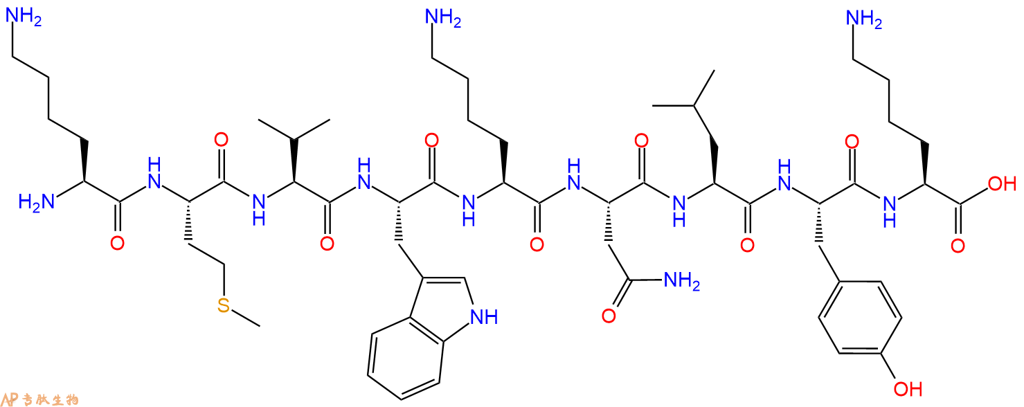 专肽生物产品H2N-Lys-Met-Val-Trp-Lys-Asn-Leu-Tyr-Lys-OH