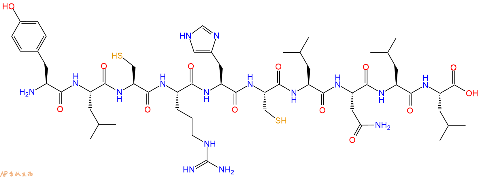 专肽生物产品H2N-Tyr-Leu-Cys-Arg-His-Cys-Leu-Asn-Leu-Leu-OH