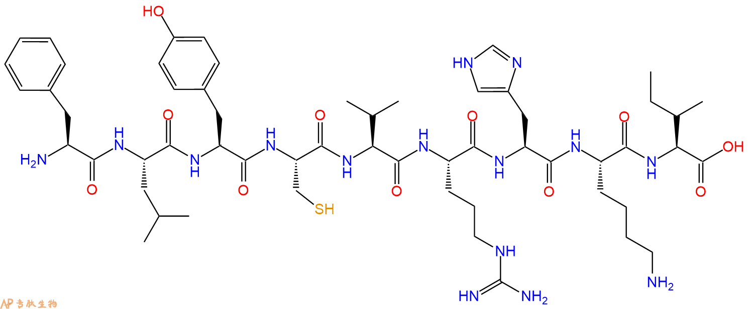 专肽生物产品H2N-Phe-Leu-Tyr-Cys-Val-Arg-His-Lys-Ile-OH