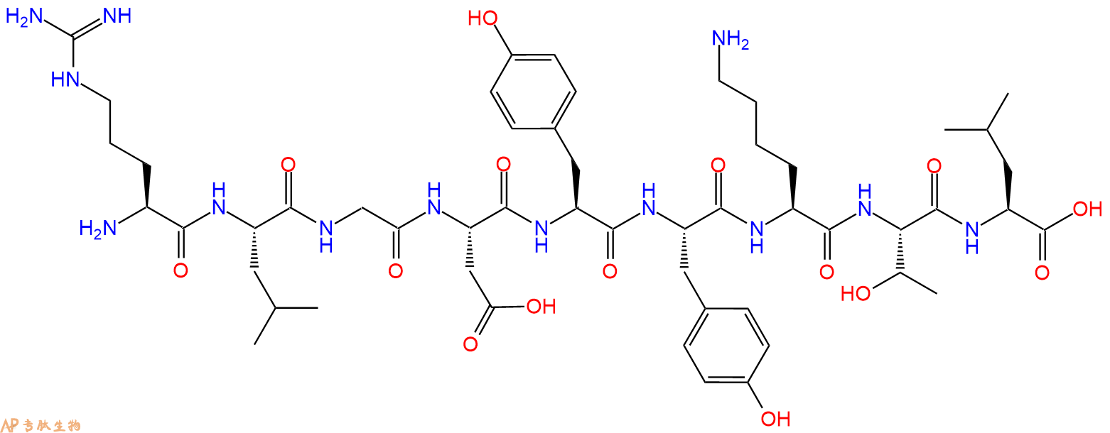 专肽生物产品H2N-Arg-Leu-Gly-Asp-Tyr-Tyr-Lys-Thr-Leu-OH