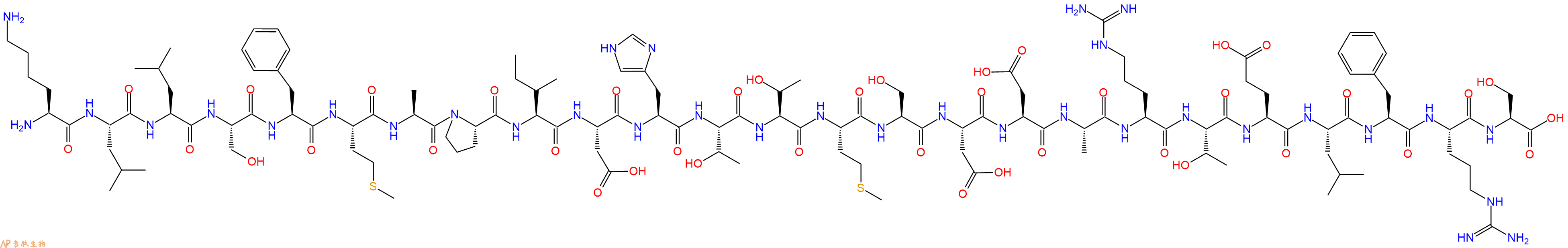 专肽生物产品H2N-Lys-Leu-Leu-Ser-Phe-Met-Ala-Pro-Ile-Asp-His-Thr-Thr-Met-Ser-Asp-Asp-Ala-Arg-Thr-Glu-Leu-Phe-Arg-Ser-OH