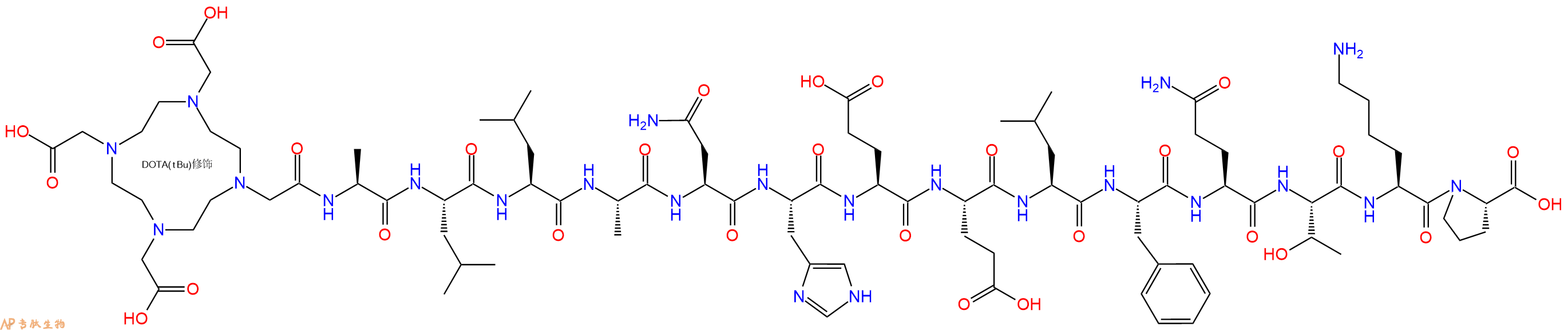 专肽生物产品DOTA-Ala-Leu-Leu-Ala-Asn-His-Glu-Glu-Leu-Phe-Gln-Thr-Lys-Pro-OH