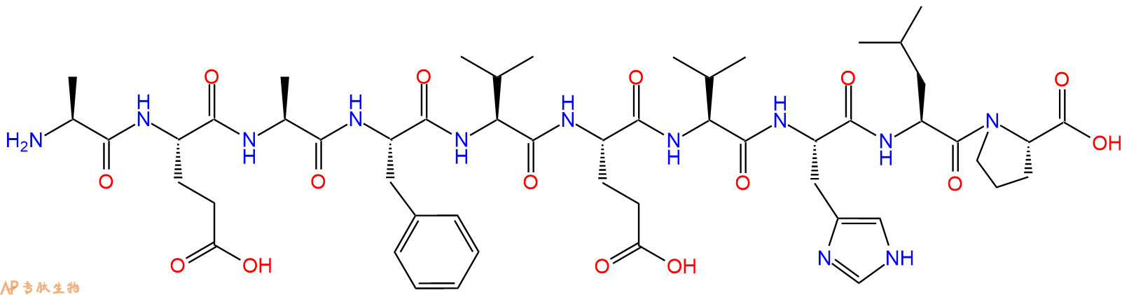 专肽生物产品H2N-Ala-Glu-Ala-Phe-Val-Glu-Val-His-Leu-Pro-OH