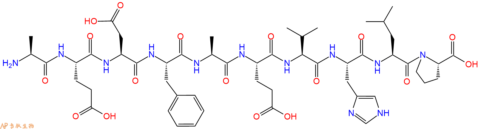 专肽生物产品H2N-Ala-Glu-Asp-Phe-Ala-Glu-Val-His-Leu-Pro-OH