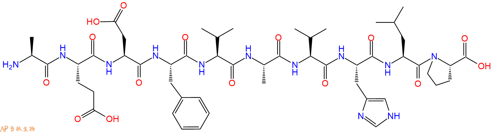 专肽生物产品H2N-Ala-Glu-Asp-Phe-Val-Ala-Val-His-Leu-Pro-OH
