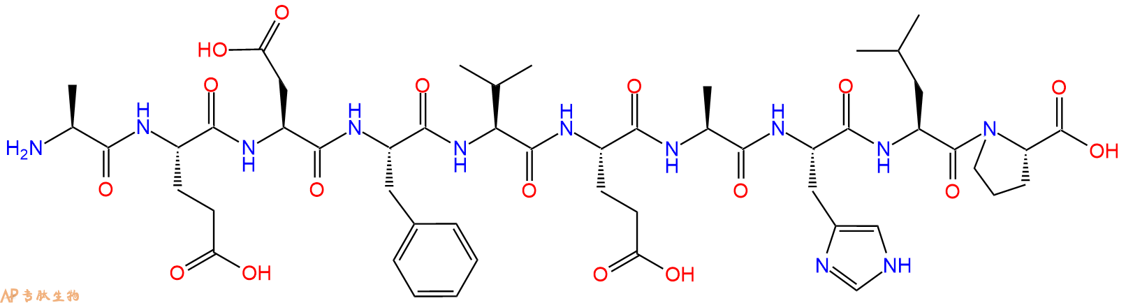 专肽生物产品H2N-Ala-Glu-Asp-Phe-Val-Glu-Ala-His-Leu-Pro-OH