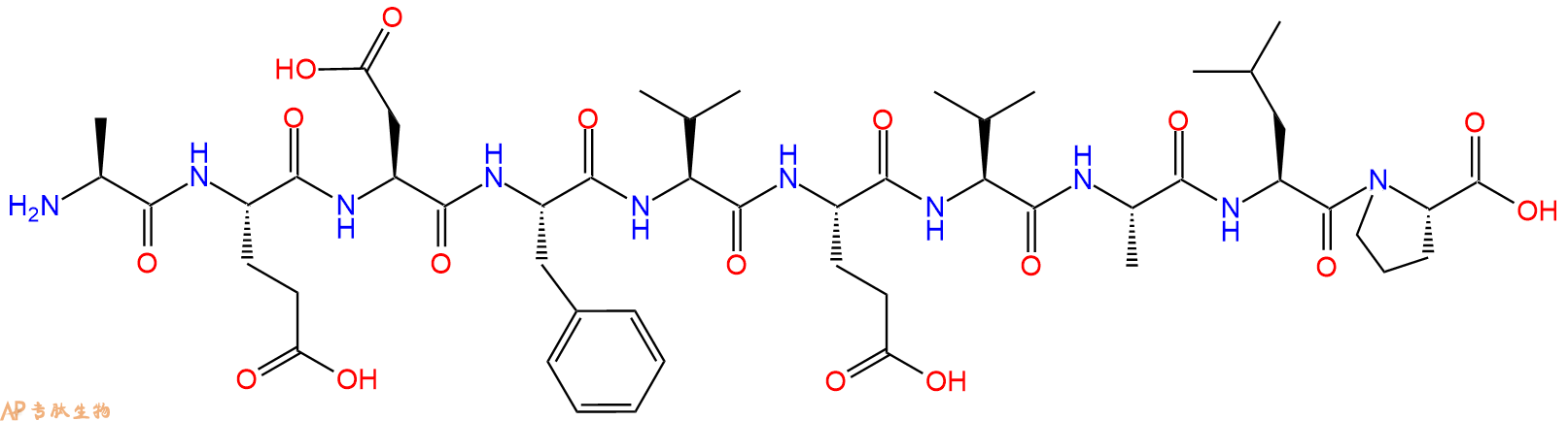 专肽生物产品H2N-Ala-Glu-Asp-Phe-Val-Glu-Val-Ala-Leu-Pro-OH