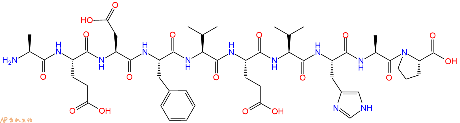 专肽生物产品H2N-Ala-Glu-Asp-Phe-Val-Glu-Val-His-Ala-Pro-OH