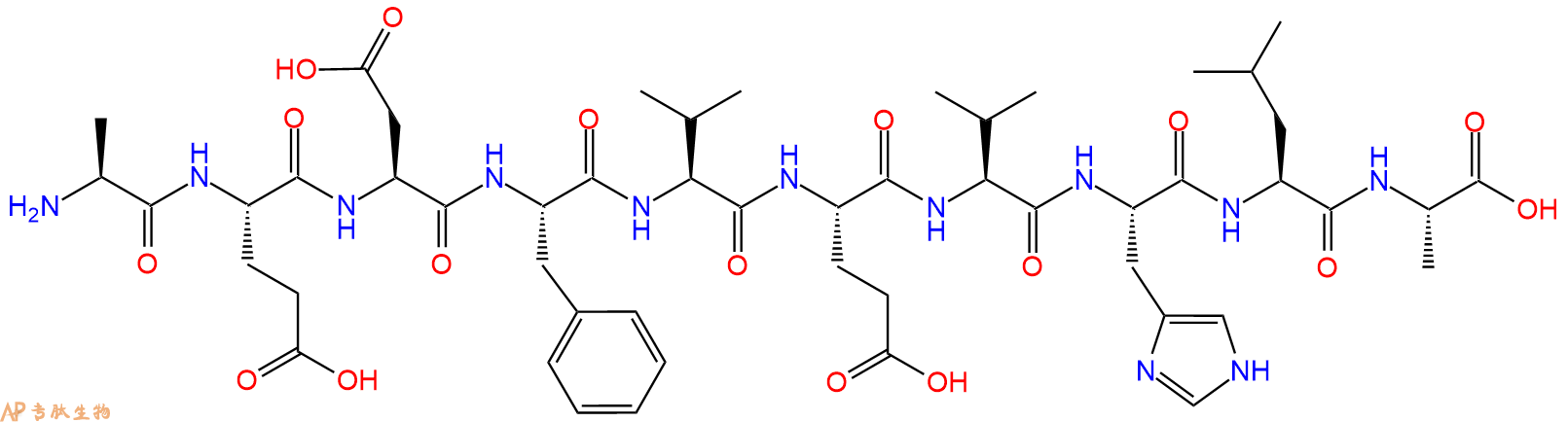 专肽生物产品H2N-Ala-Glu-Asp-Phe-Val-Glu-Val-His-Leu-Ala-OH