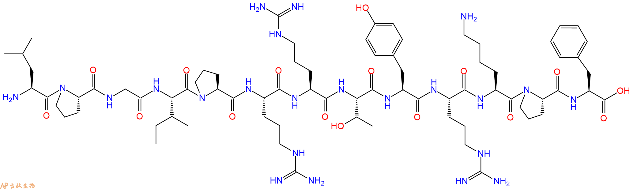 专肽生物产品H2N-Leu-Pro-Gly-Ile-Pro-Arg-Arg-Thr-Tyr-Arg-Lys-Pro-Phe-OH