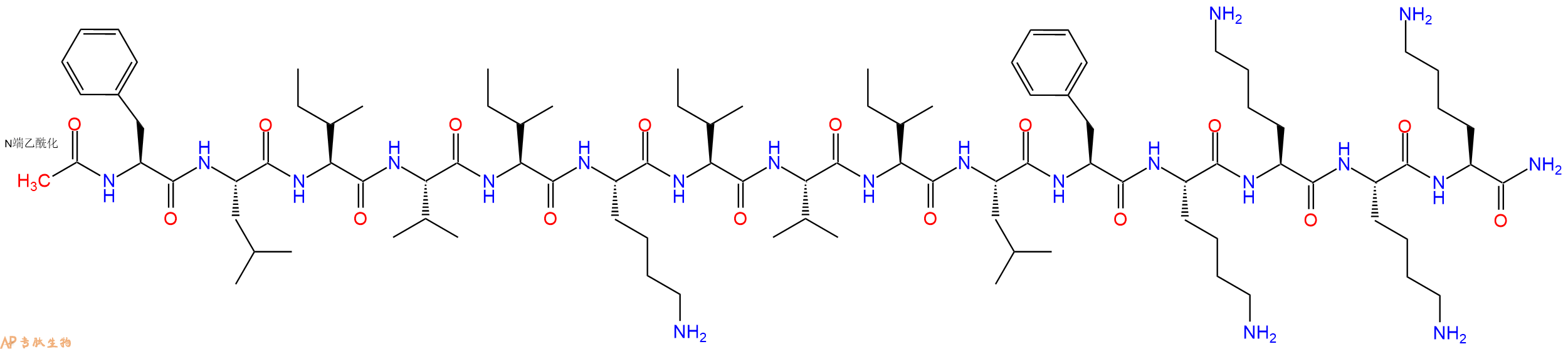 专肽生物产品Ac-Phe-Leu-Ile-Val-Ile-Lys-Ile-Val-Ile-Leu-Phe-Lys-Lys-Lys-Lys-CONH2