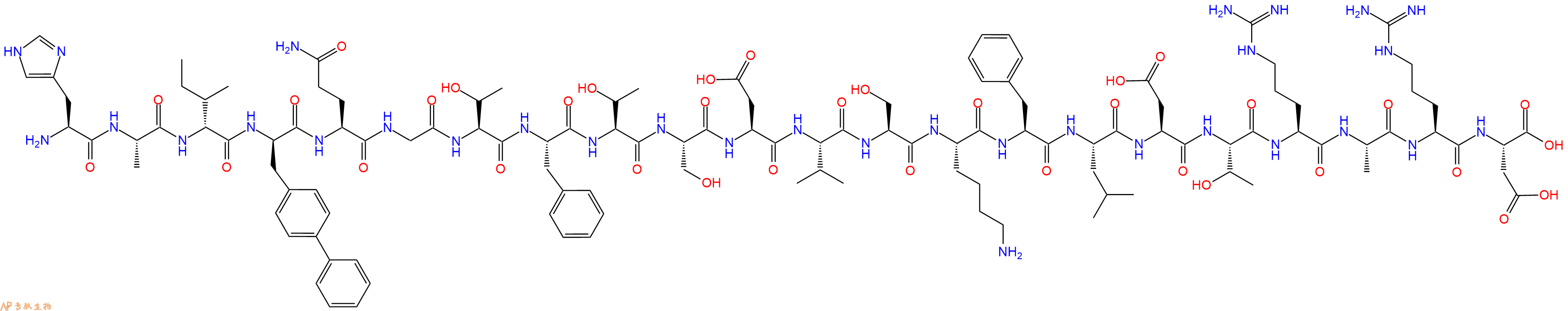 专肽生物产品H2N-His-Ala-DIle-DBip-Gln-Gly-Thr-Phe-Thr-Ser-Asp-Val-Ser-Lys-Phe-Leu-Asp-Thr-Arg-Ala-Arg-Asp-OH