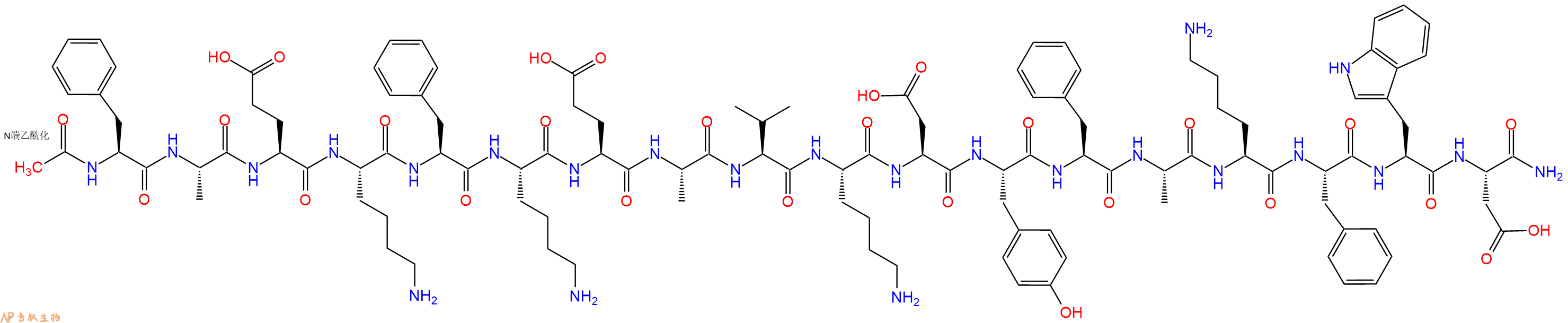 专肽生物产品Ac-Phe-Ala-Glu-Lys-Phe-Lys-Glu-Ala-Val-Lys-Asp-Tyr-Phe-Ala-Lys-Phe-Trp-Asp-CONH2