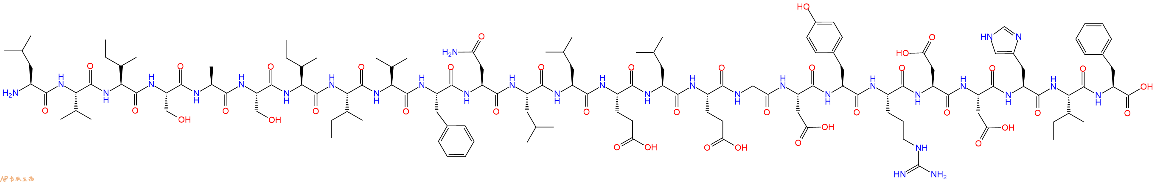 专肽生物产品H2N-Leu-Val-Ile-Ser-Ala-Ser-Ile-Ile-Val-Phe-Asn-Leu-Leu-Glu-Leu-Glu-Gly-Asp-Tyr-Arg-Asp-Asp-His-Ile-Phe-OH