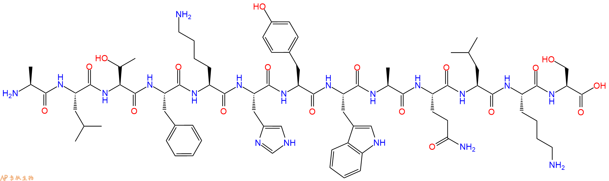 专肽生物产品H2N-Ala-Leu-Thr-Phe-Lys-His-Tyr-Trp-Ala-Gln-Leu-Lys-Ser-OH