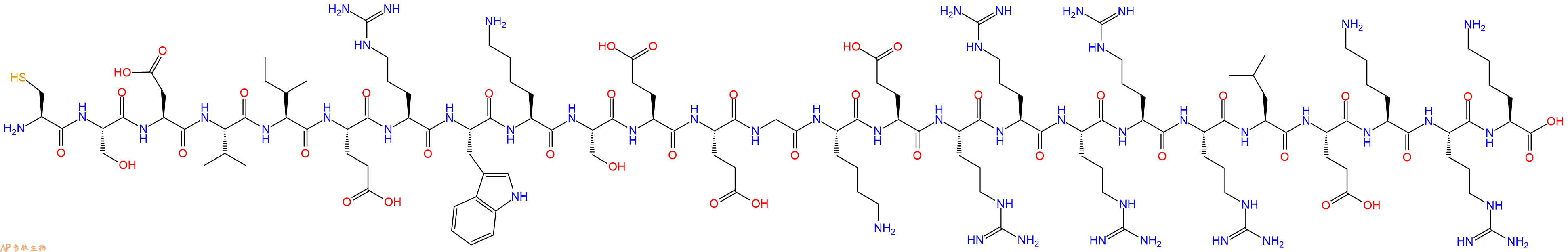 专肽生物产品H2N-Cys-Ser-Asp-Val-Ile-Glu-Arg-Trp-Lys-Ser-Glu-Glu-Gly-Lys-Glu-Arg-Arg-Arg-Arg-Arg-Leu-Glu-Lys-Arg-Lys-OH