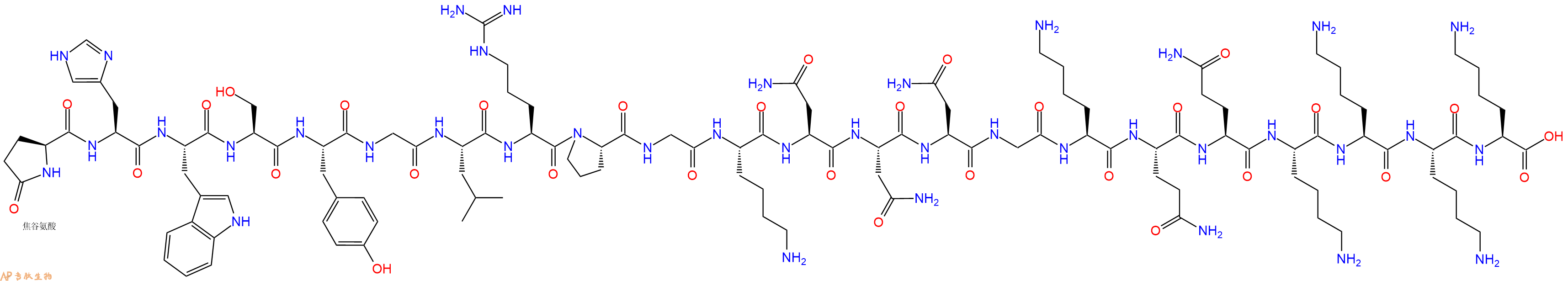 专肽生物产品Pyr-His-Trp-Ser-Tyr-Gly-Leu-Arg-Pro-Gly-Lys-Asn-Asn-Asn-Gly-Lys-Gln-Gln-Lys-Lys-Lys-Lys-OH