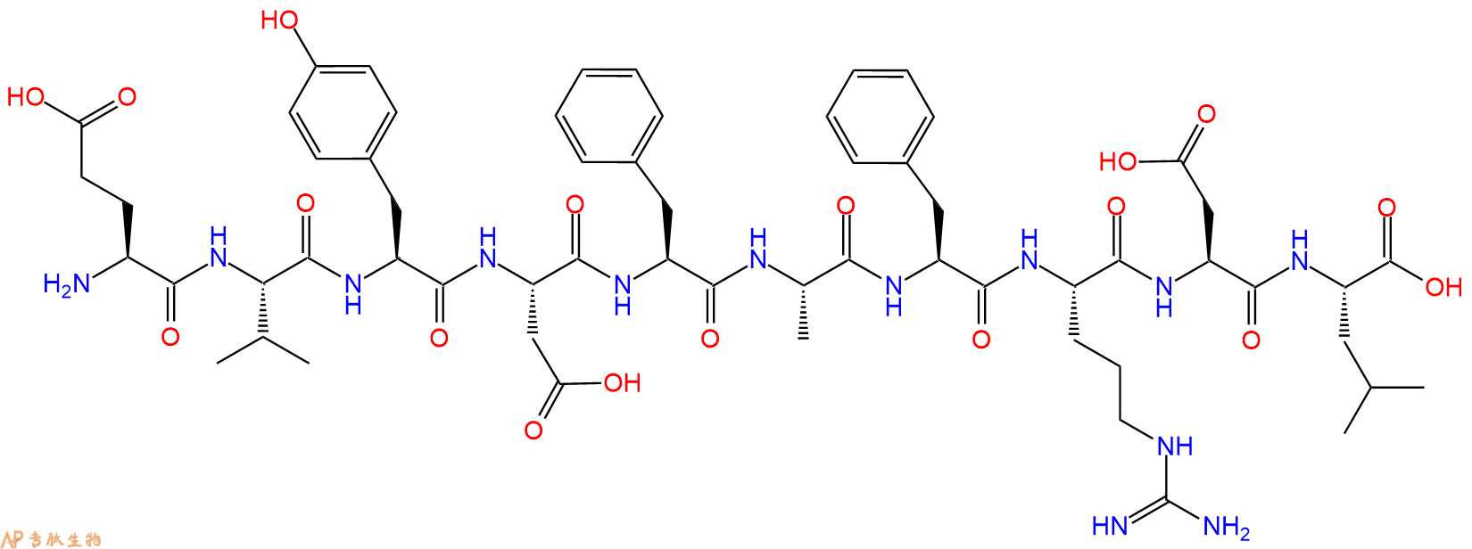 专肽生物产品H2N-Glu-Val-Tyr-Asp-Phe-Ala-Phe-Arg-Asp-Leu-OH