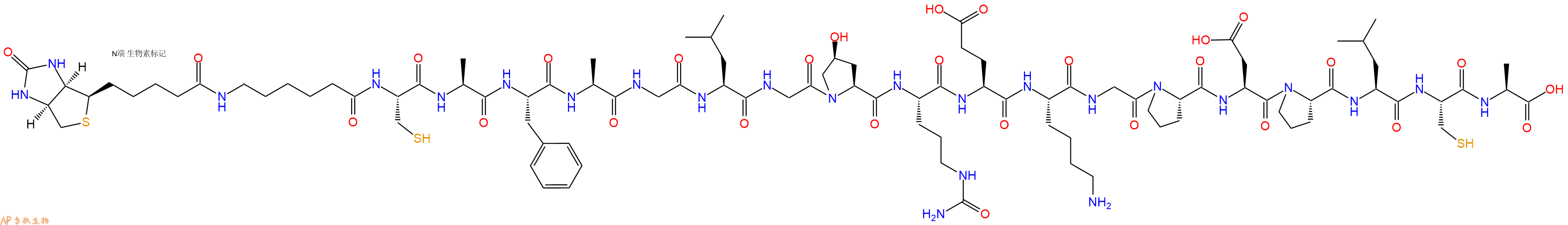 专肽生物产品Biotinyl-Ahx-Cys-Ala-Phe-Ala-Gly-Leu-Gly-Hyp-Cit-Glu-Lys-Gly-Pro-Asp-Pro-Leu-Cys-Ala-OH