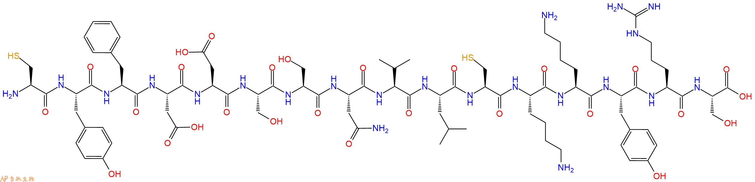 专肽生物产品H2N-Cys-Tyr-Phe-Asp-Asp-Ser-Ser-Asn-Val-Leu-Cys-Lys-Lys-Tyr-Arg-Ser-OH