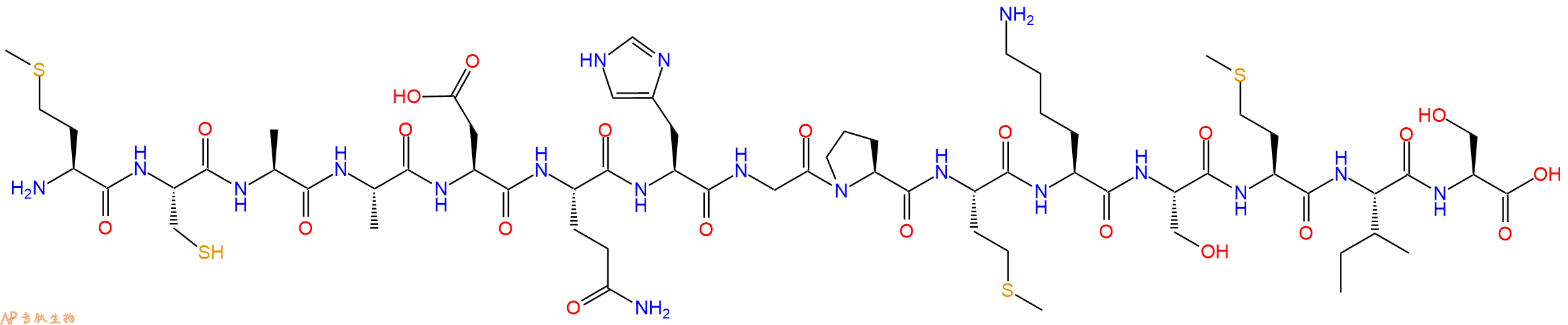 专肽生物产品H2N-Met-Cys-Ala-Ala-Asp-Gln-His-Gly-Pro-Met-Lys-Ser-Met-Ile-Ser-OH