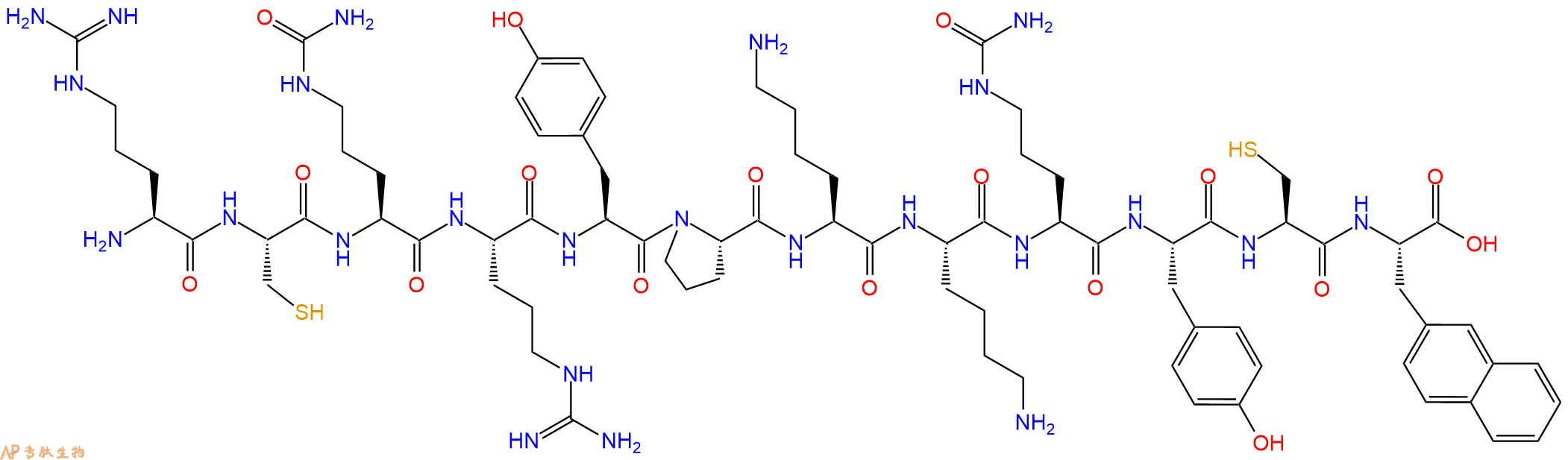 专肽生物产品H2N-Arg-Cys-Cit-Arg-Tyr-Pro-Lys-Lys-Cit-Tyr-Cys-2Nal-OH