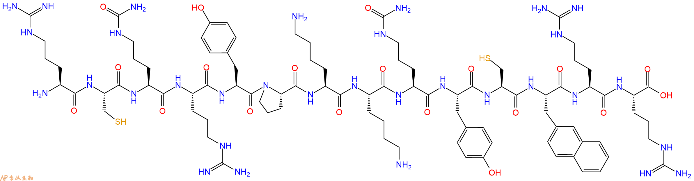专肽生物产品H2N-Arg-Cys-Cit-Arg-Tyr-Pro-Lys-Lys-Cit-Tyr-Cys-2Nal-Arg-Arg-OH