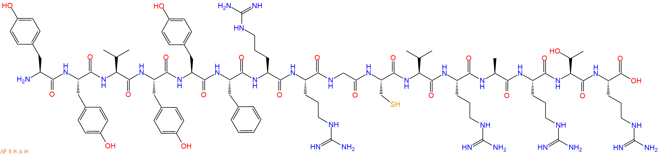 专肽生物产品H2N-Tyr-Tyr-Val-Tyr-Tyr-Phe-Arg-Arg-Gly-Cys-Val-Arg-Ala-Arg-Thr-Arg-OH