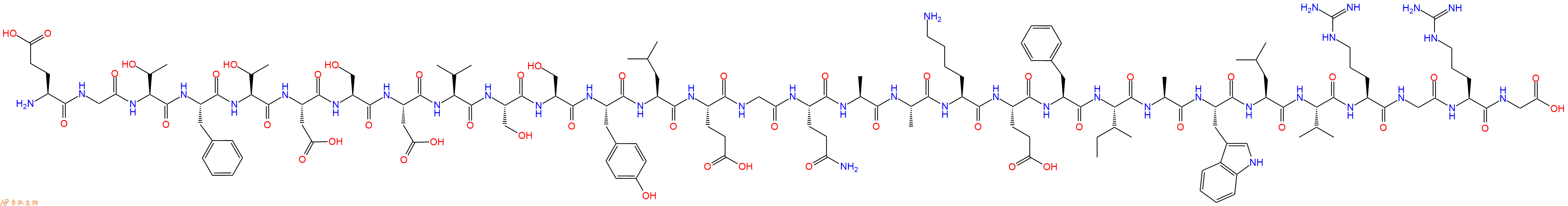专肽生物产品H2N-Glu-Gly-Thr-Phe-Thr-Asp-Ser-Asp-Val-Ser-Ser-Tyr-Leu-Glu-Gly-Gln-Ala-Ala-Lys-Glu-Phe-Ile-Ala-Trp-Leu-Val-Arg-Gly-Arg-Gly-OH