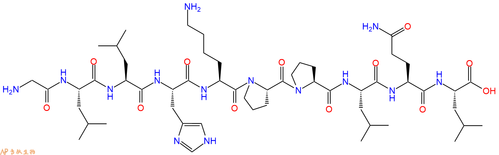 专肽生物产品H2N-Gly-Leu-Leu-His-Lys-Pro-Pro-Leu-Gln-Leu-OH
