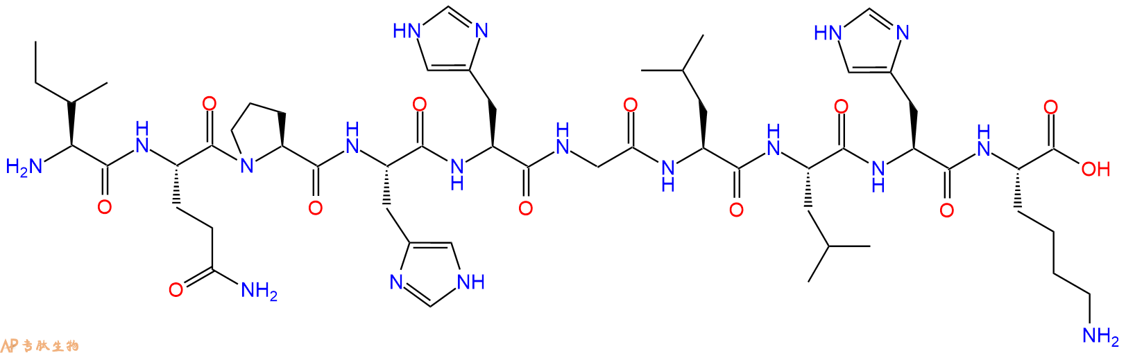 专肽生物产品H2N-Ile-Gln-Pro-His-His-Gly-Leu-Leu-His-Lys-OH
