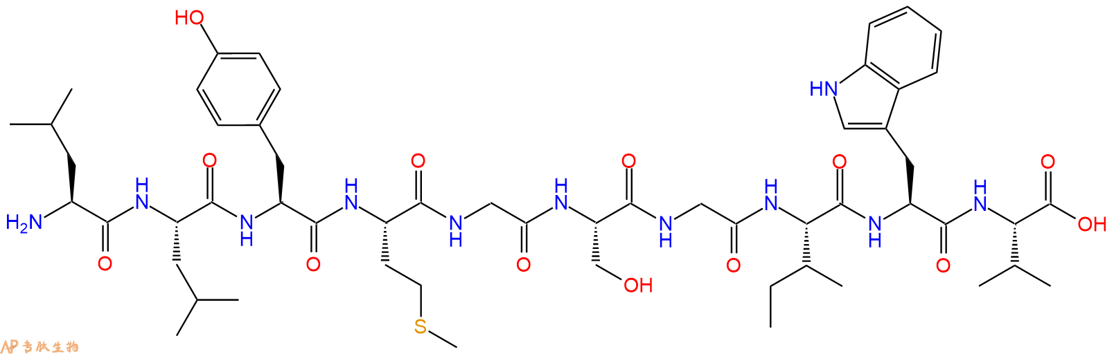 专肽生物产品H2N-Leu-Leu-Tyr-Met-Gly-Ser-Gly-Ile-Trp-Val-OH