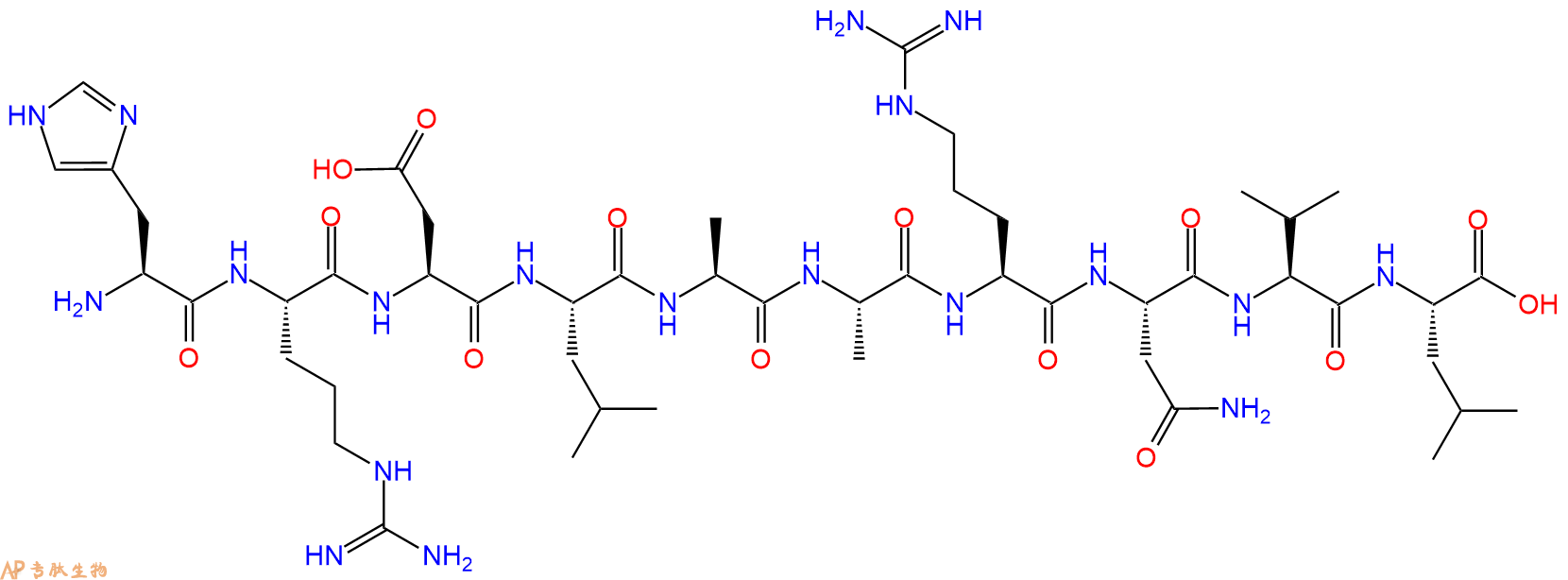专肽生物产品H2N-His-Arg-Asp-Leu-Ala-Ala-Arg-Asn-Val-Leu-OH