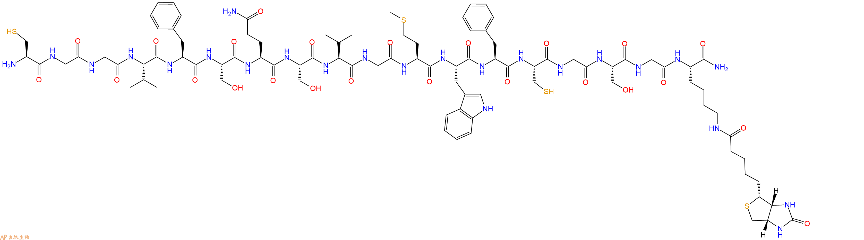 专肽生物产品H2N-Cys-Gly-Gly-Val-Phe-Ser-Gln-Ser-Val-Gly-Met-Trp-Phe-Cys-Gly-Ser-Gly-Lys(Biotin)-CONH2