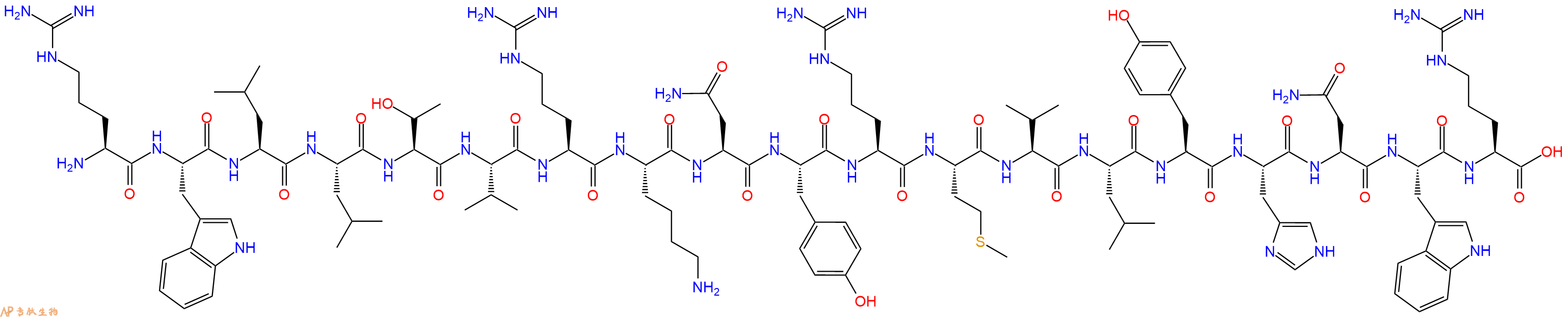 专肽生物产品H2N-Arg-Trp-Leu-Leu-Thr-Val-Arg-Lys-Asn-Tyr-Arg-Met-Val-Leu-Tyr-His-Asn-Trp-Arg-OH