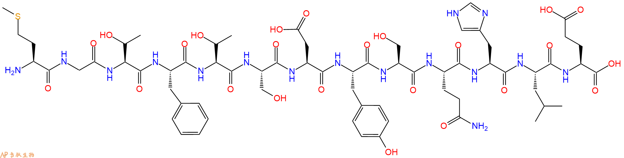 专肽生物产品H2N-Met-Gly-Thr-Phe-Thr-Ser-Asp-Tyr-Ser-Gln-His-Leu-Glu-OH