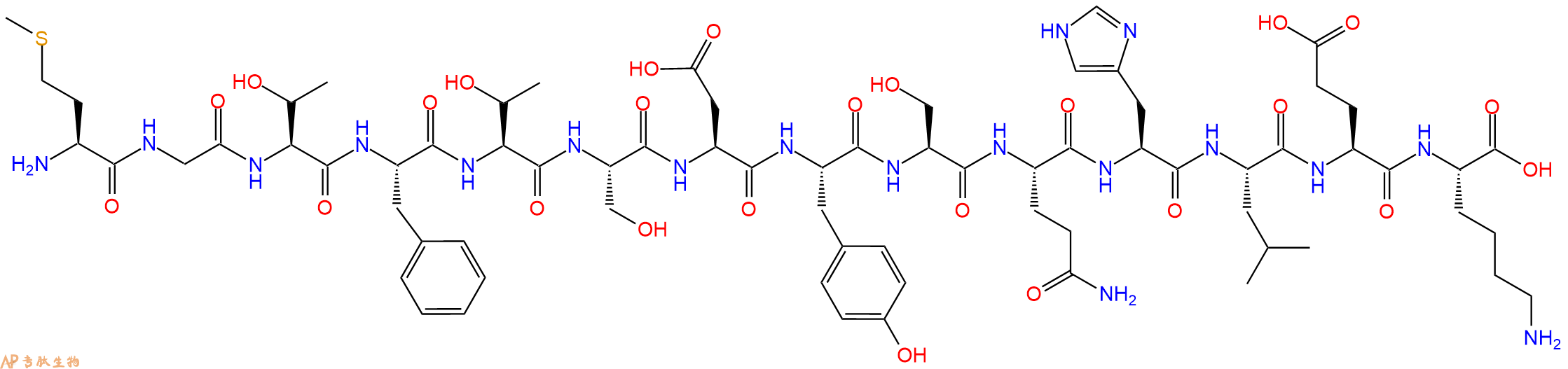 专肽生物产品H2N-Met-Gly-Thr-Phe-Thr-Ser-Asp-Tyr-Ser-Gln-His-Leu-Glu-Lys-OH