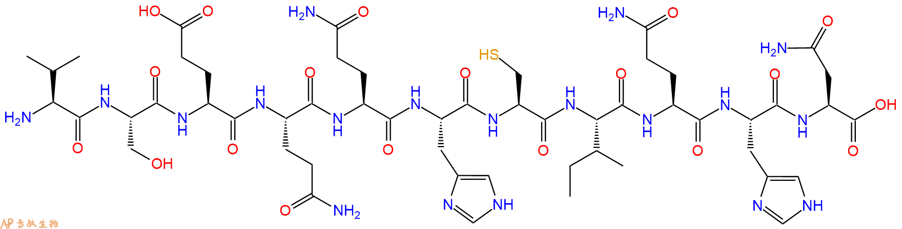 专肽生物产品H2N-Val-Ser-Glu-Gln-Gln-His-Cys-Ile-Gln-His-Asn-OH