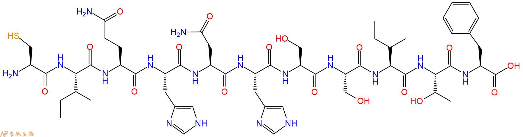 专肽生物产品H2N-Cys-Ile-Gln-His-Asn-His-Ser-Ser-Ile-Thr-Phe-OH