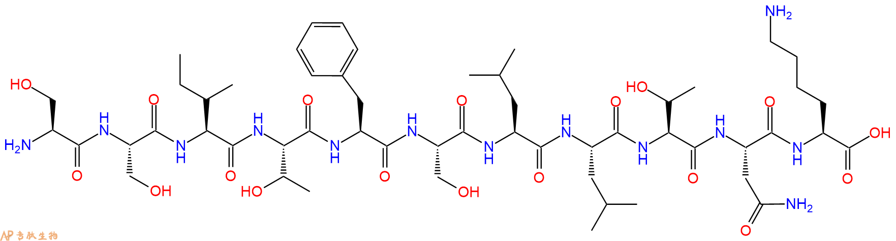 专肽生物产品H2N-Ser-Ser-Ile-Thr-Phe-Ser-Leu-Leu-Thr-Asn-Lys-OH