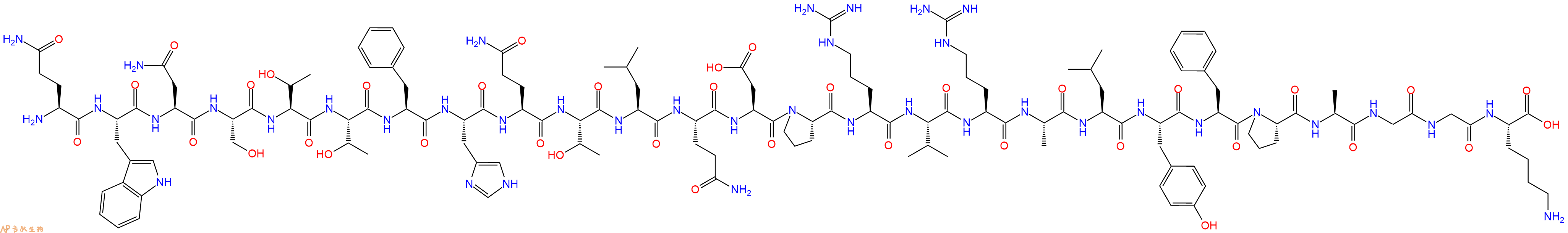 专肽生物产品H2N-Gln-Trp-Asn-Ser-Thr-Thr-Phe-His-Gln-Thr-Leu-Gln-Asp-Pro-Arg-Val-Arg-Ala-Leu-Tyr-Phe-Pro-Ala-Gly-Gly-Lys-OH