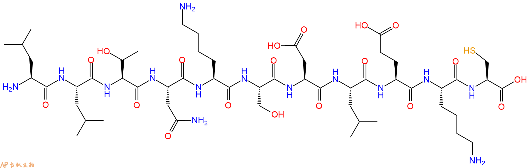 专肽生物产品H2N-Leu-Leu-Thr-Asn-Lys-Ser-Asp-Leu-Glu-Lys-Cys-OH
