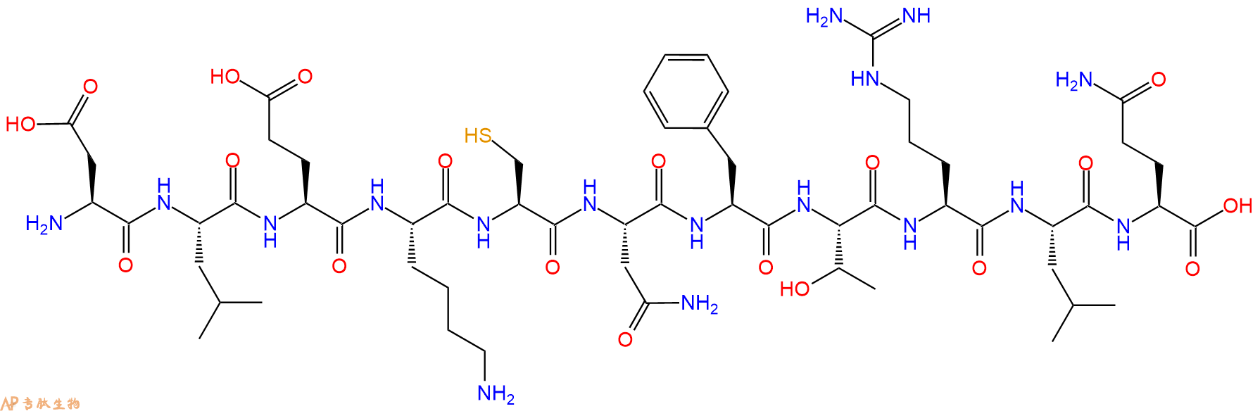 专肽生物产品H2N-Asp-Leu-Glu-Lys-Cys-Asn-Phe-Thr-Arg-Leu-Gln-OH
