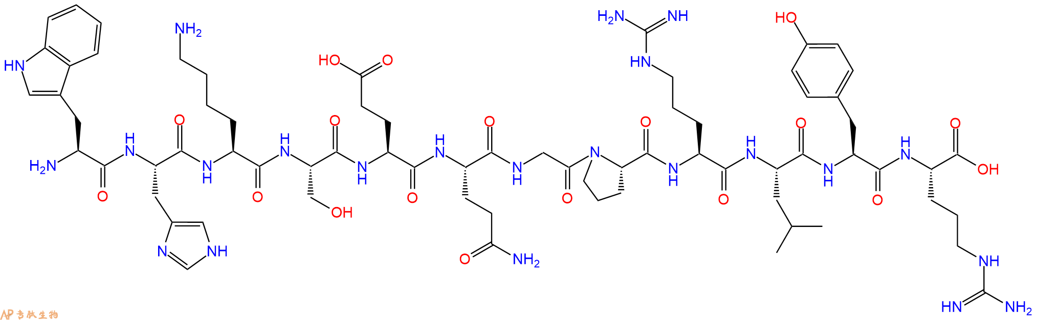 专肽生物产品H2N-Trp-His-Lys-Ser-Glu-Gln-Gly-Pro-Arg-Leu-Tyr-Arg-OH